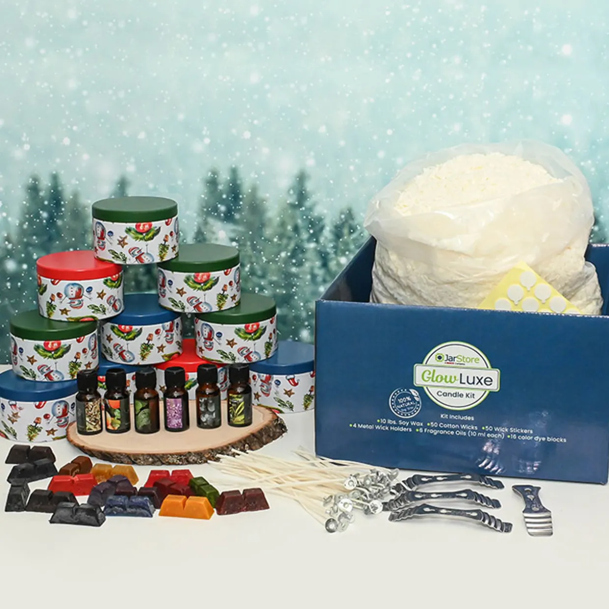 Glow Luxe Candle Making Kit With 8 Oz Holiday Tins
